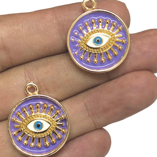 Gold Plated Enamel Eye Pendant- Lilac