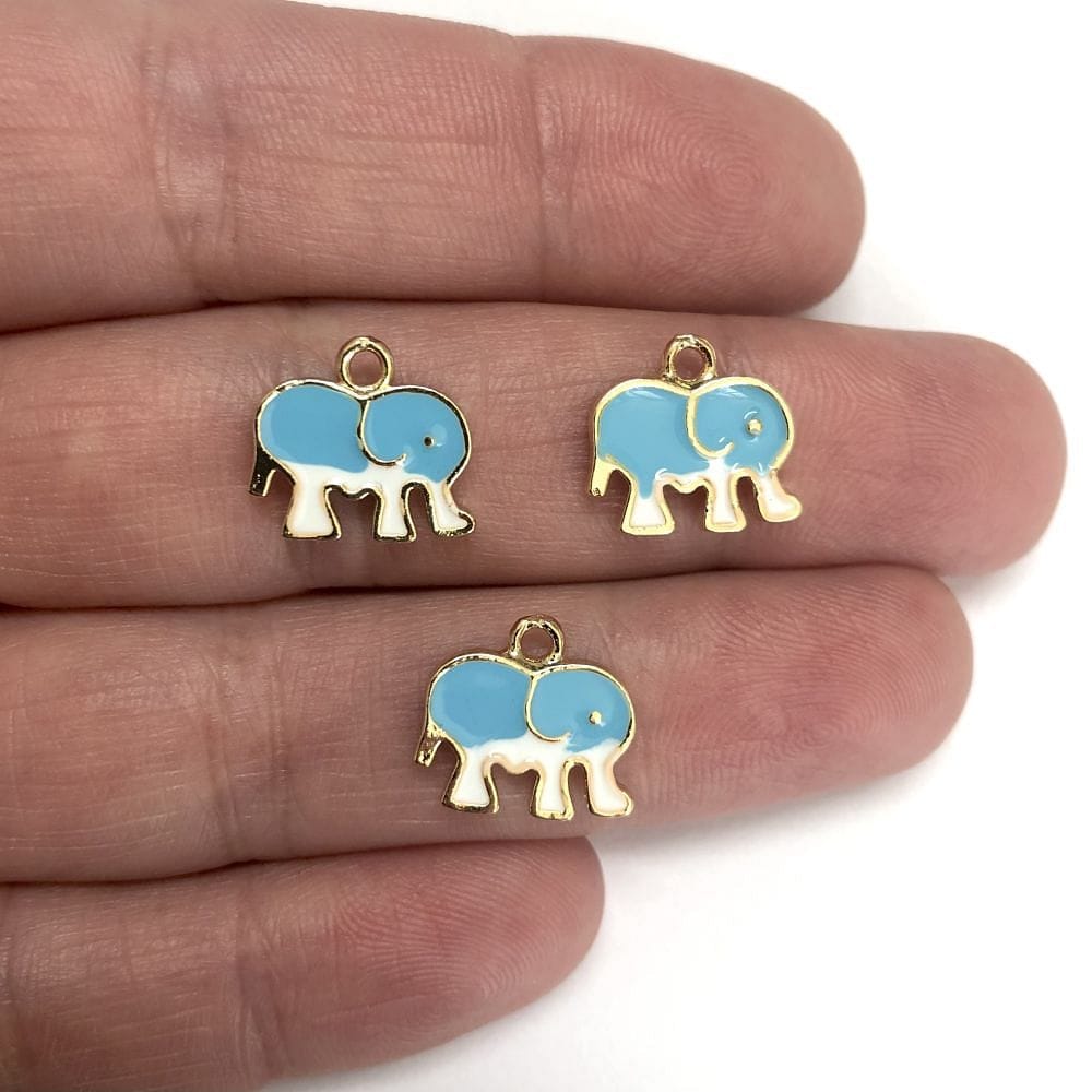 Vergoldete, zweifarbige Elefanten-Schaukelhalterung aus Emaille – Türkis