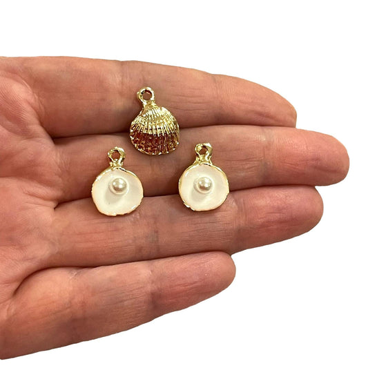 Altın Kaplama Mineli Tek İncili İstiridye Orta - Beyaz