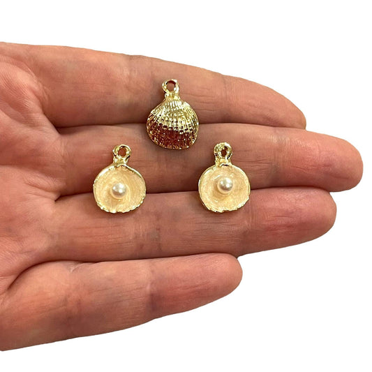 Altın Kaplama Mineli Tek İncili İstiridye Orta - Sedefli