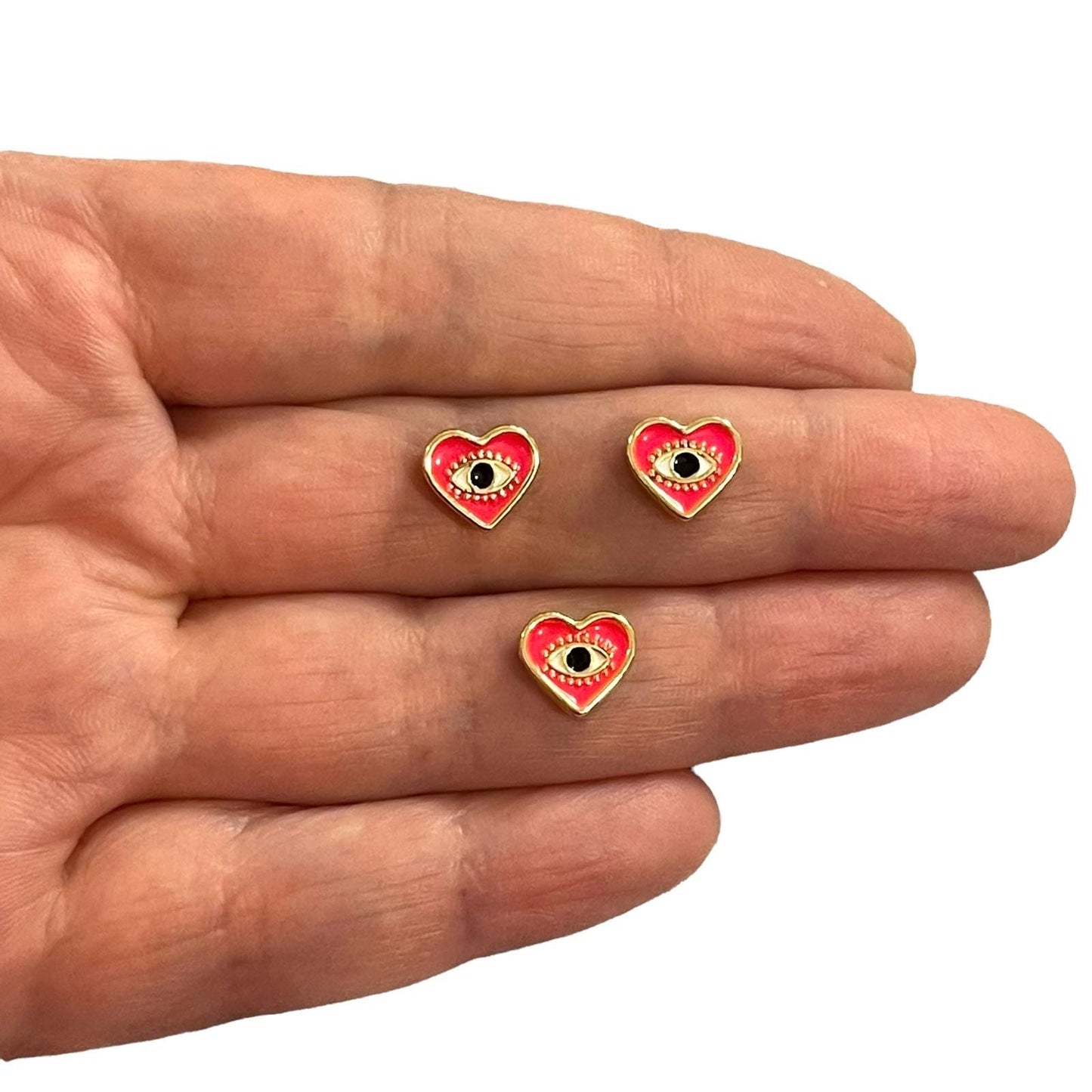 Vergoldeter doppelseitiger Herzeinsatz aus Emaille - Neonpink