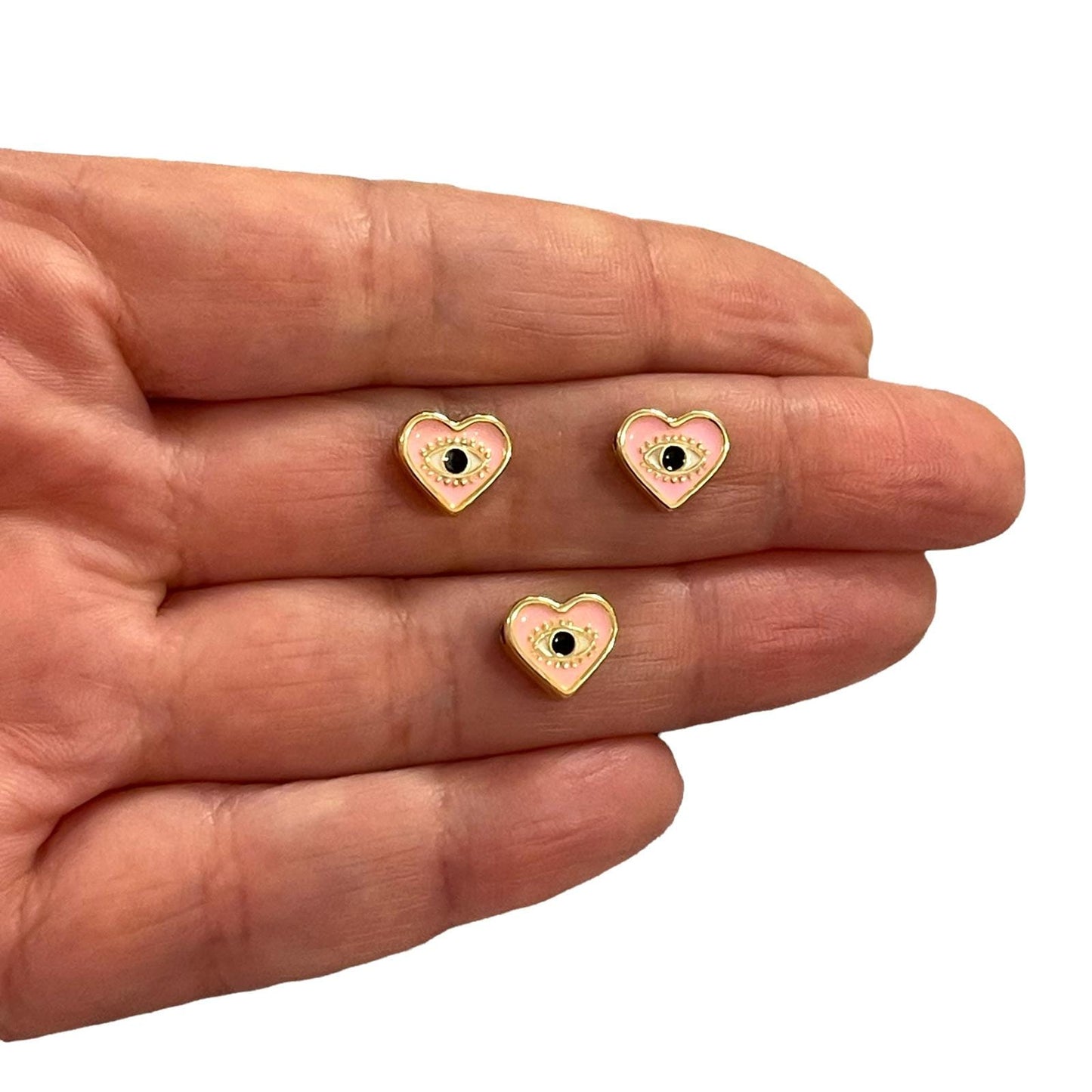 Vergoldeter doppelseitiger Herzeinsatz aus Emaille - Pink
