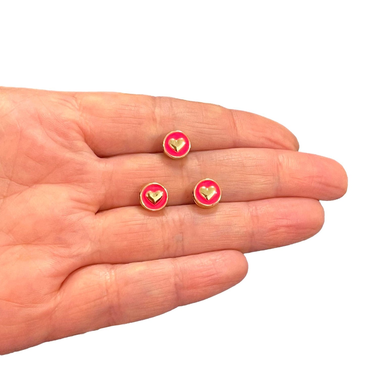 Vergoldeter Emaille-Herzeinsatz - Neonpink