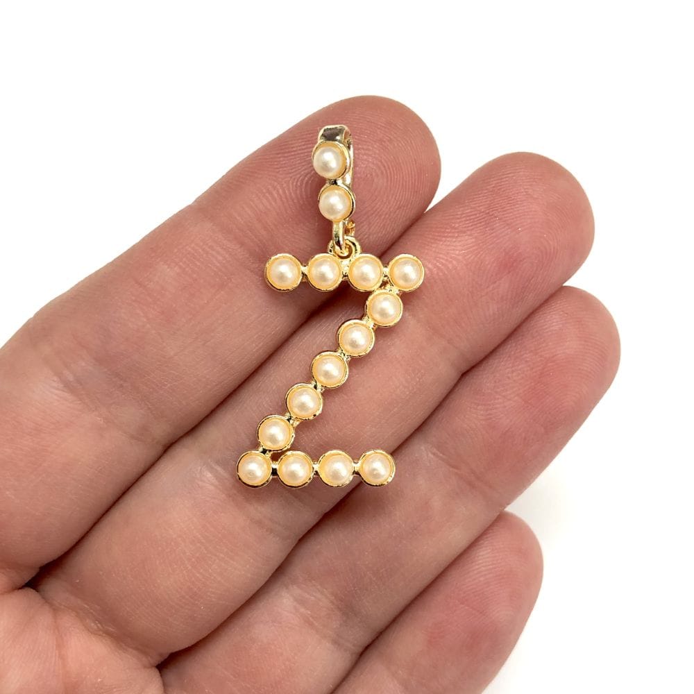 3MM Gold Plated Pearl Letter Pendant