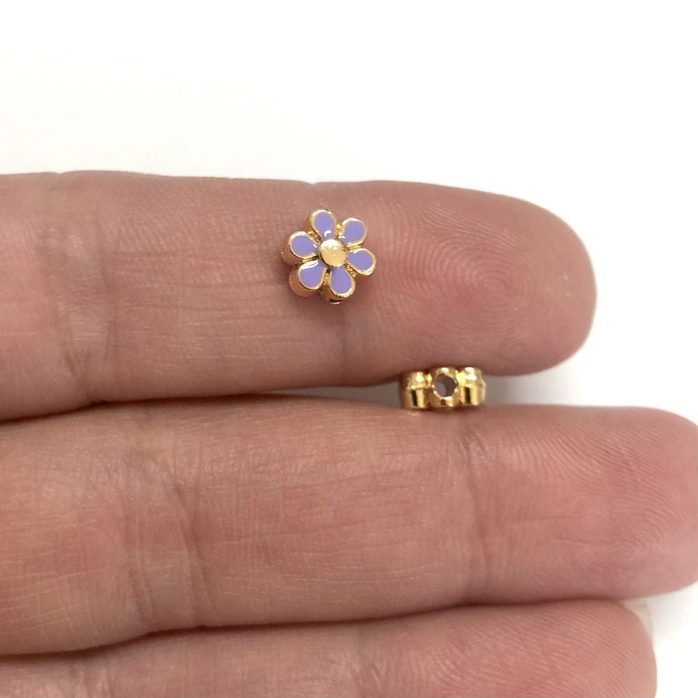 Gold Plated Enamel Tiny Flower- Lilac