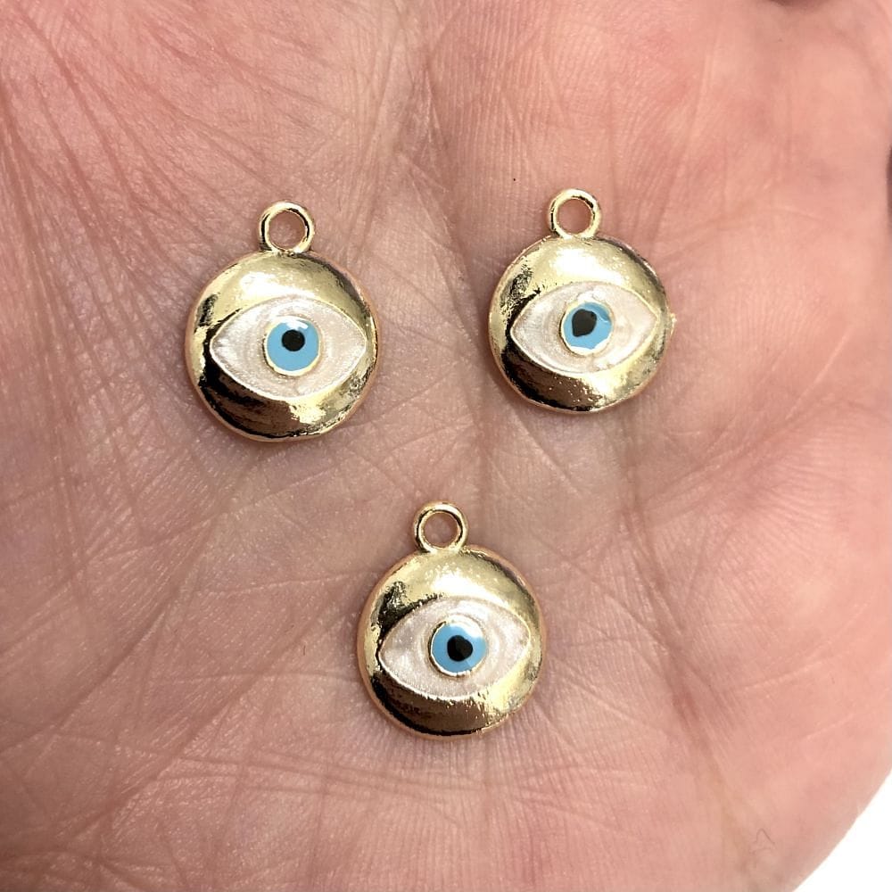 Brass Gold Plated Enamel Evil Eye Shaking Apparatus-Mother-of-Pearl