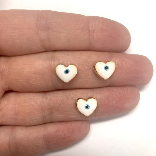 Vergoldetes Emaille-Herz 10 mm Weiß