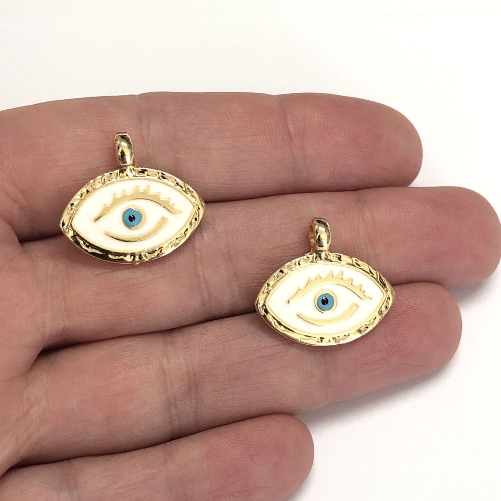 Gold Plated Enamel Lash Eye Pendant - White