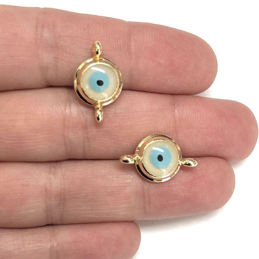 Gold Plated Double Handled Enamel Evil Eye Beads Pearlescent