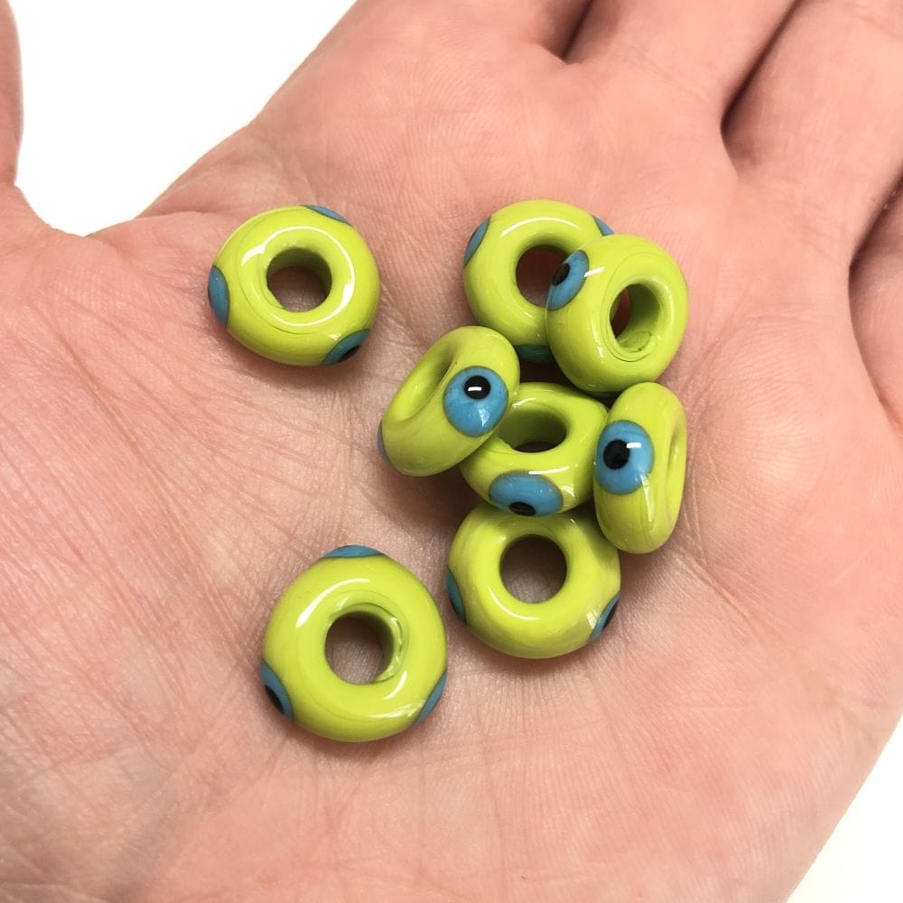 Handmade Washer Evil Eye Beads 13x5 Pistachio Green