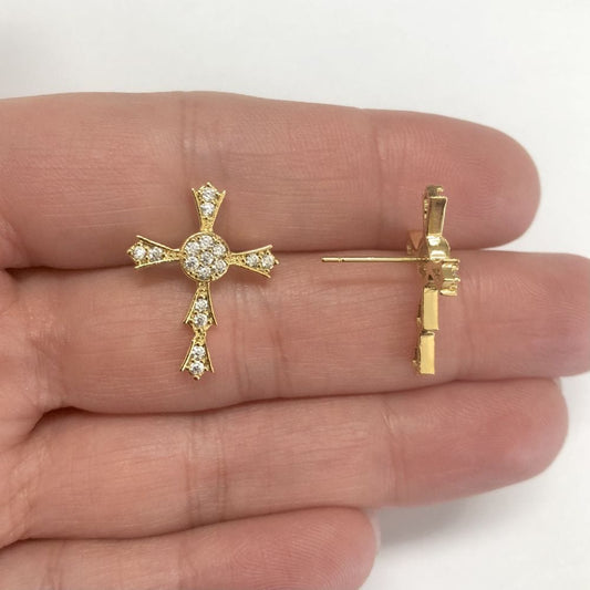 Gold Plated Zircon Stone Cross Earring Apparatus - 2