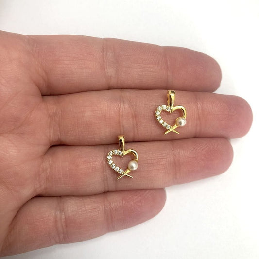 Gold Plated Zircon Stone Pearl Heart Pendant