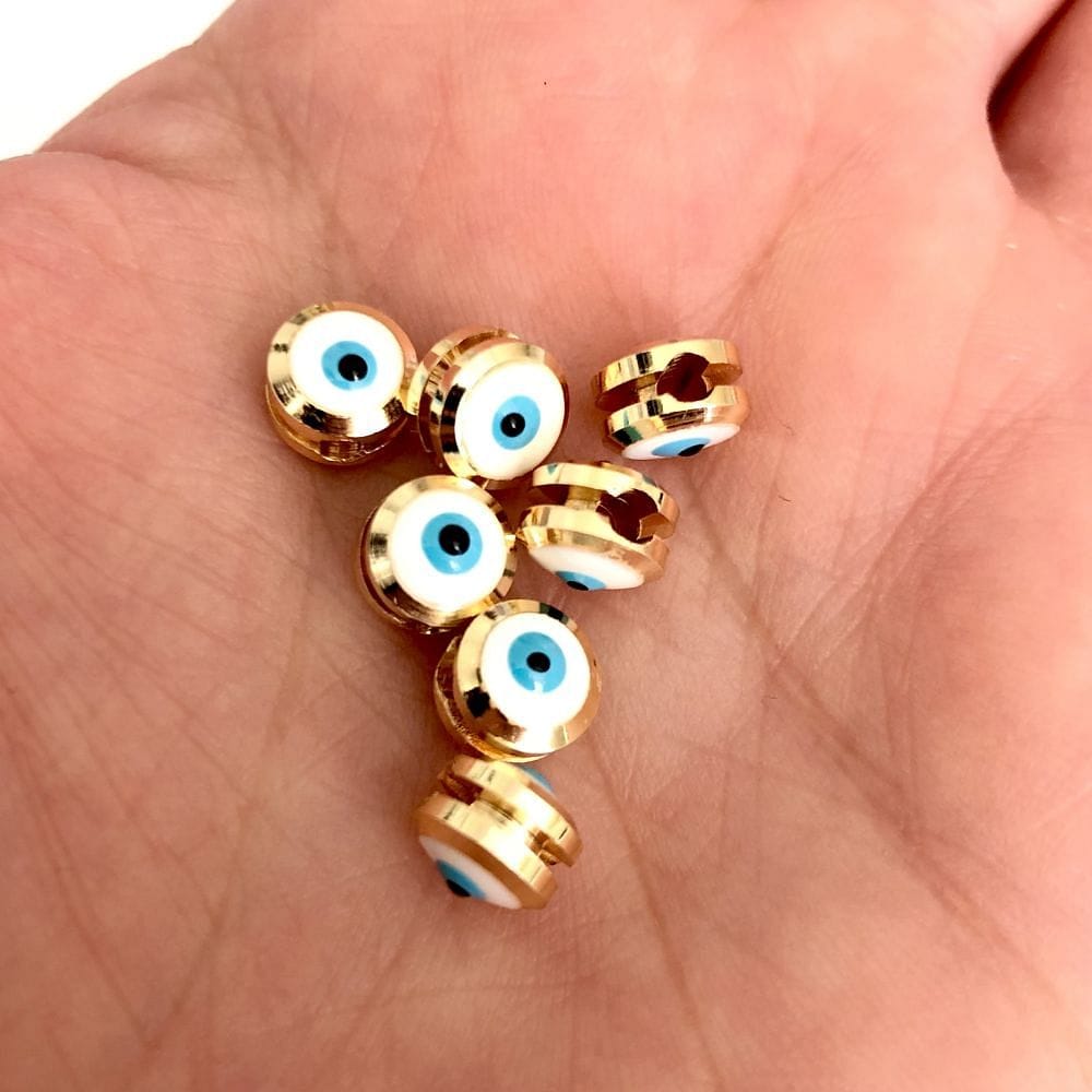 Gold Plated Channel Evil Eye Beads White