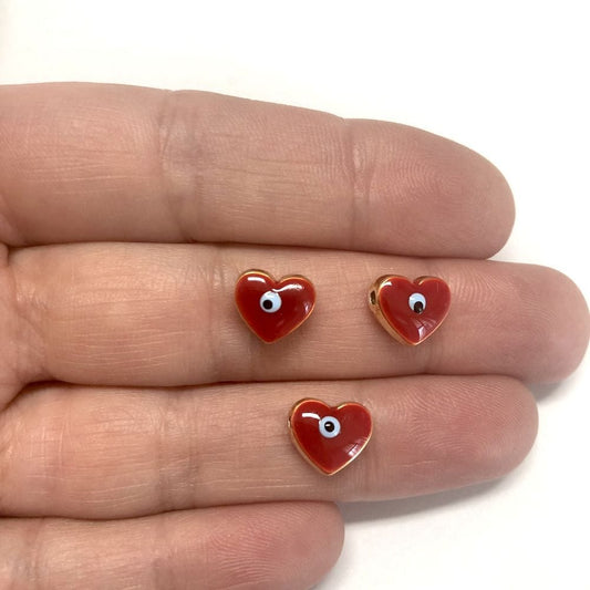 Gold Plated Enamel Heart 10mm Red