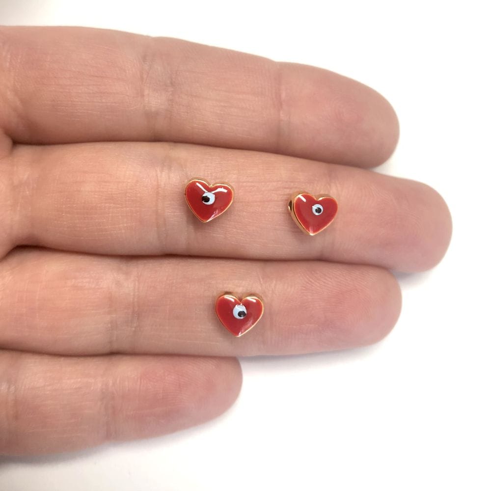 Gold Plated Enamel Heart 8 mm Red