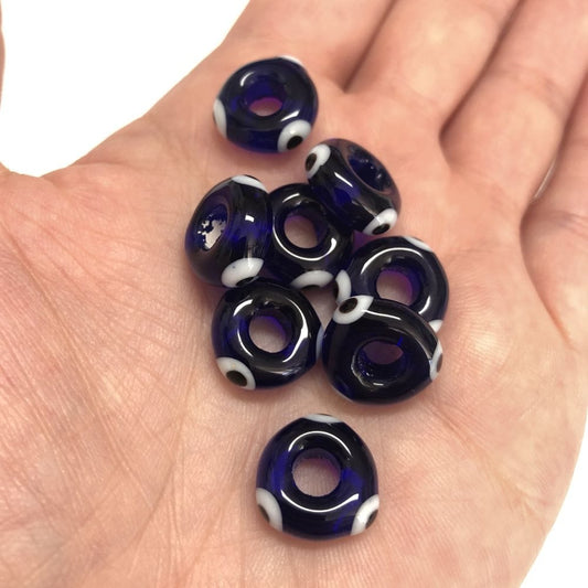Handmade Washer Evil Eye Beads 13x5 Navy Blue