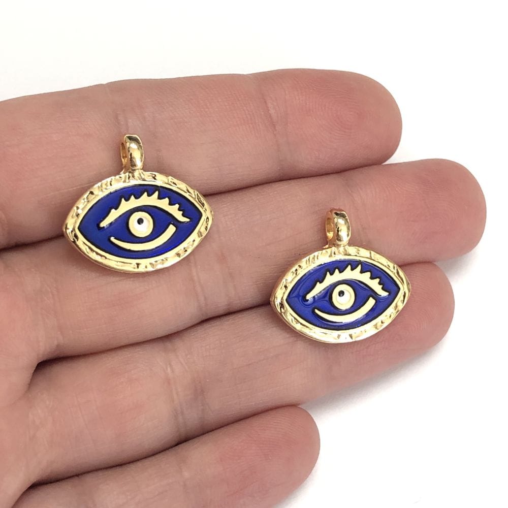 Gold Plated Enamel Lash Eye Pendant - Navy Blue