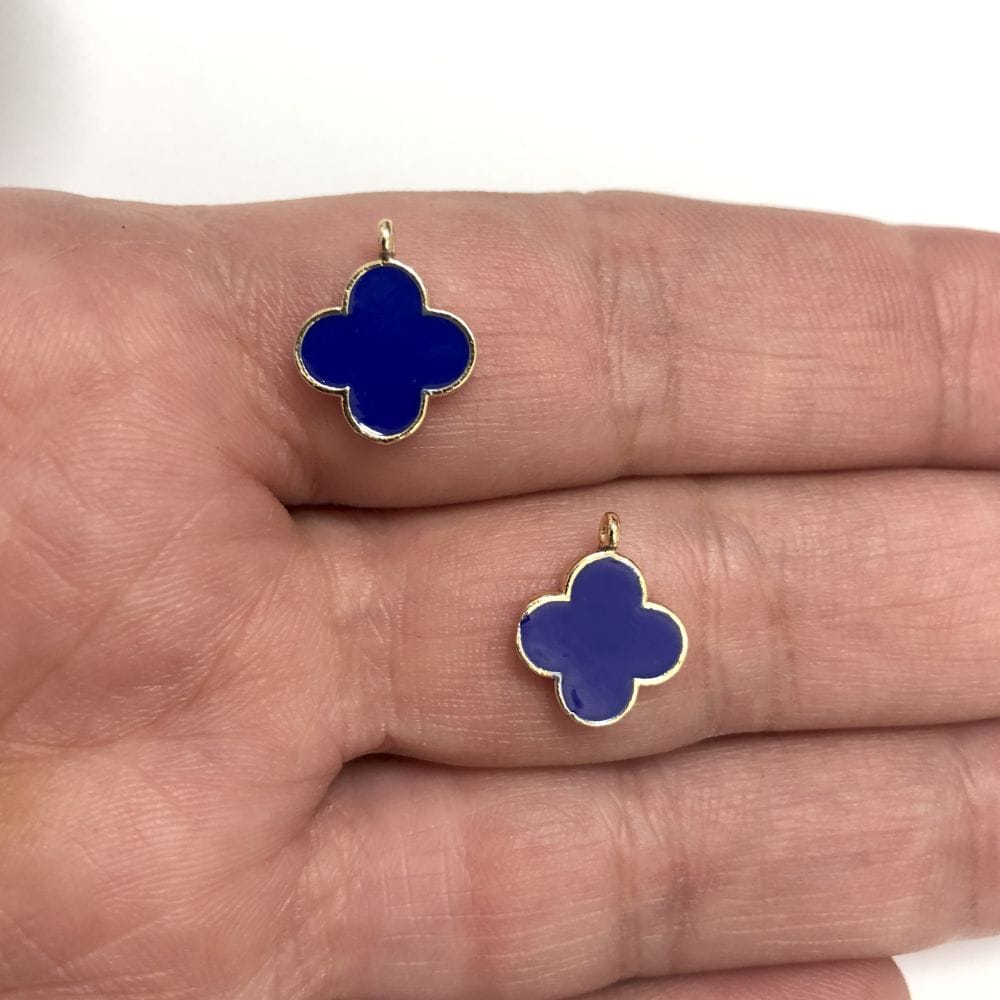 Gold Plated Enamel Clover Shaking Attachment - Navy Blue