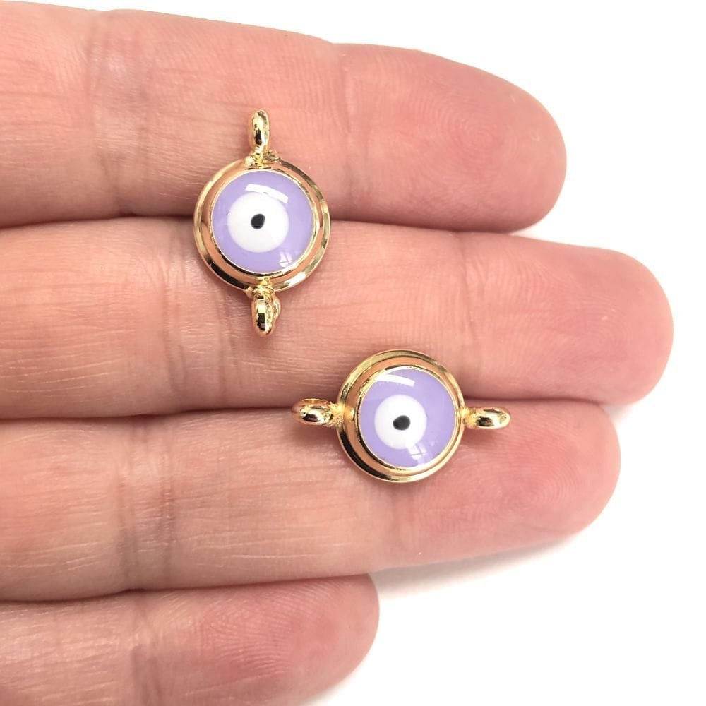 Vergoldete Emaille-Evil-Eye-Perlen mit doppeltem Griff in Flieder