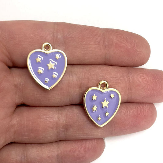 Gold Plated Enamel Star Heart - Lilac