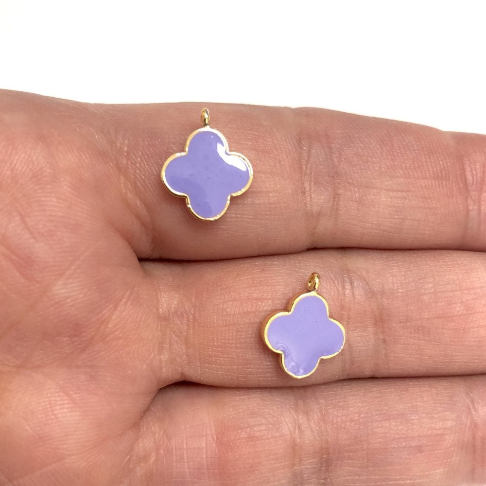 Gold Plated Enamel Clover Shaking Attachment - Lilac