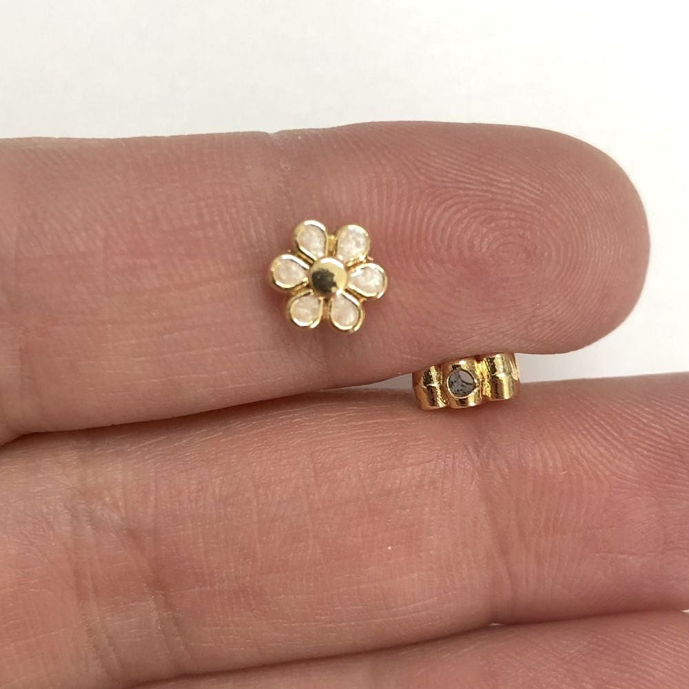 Gold Plated Enamel Tiny Flower- Mother of Pearl