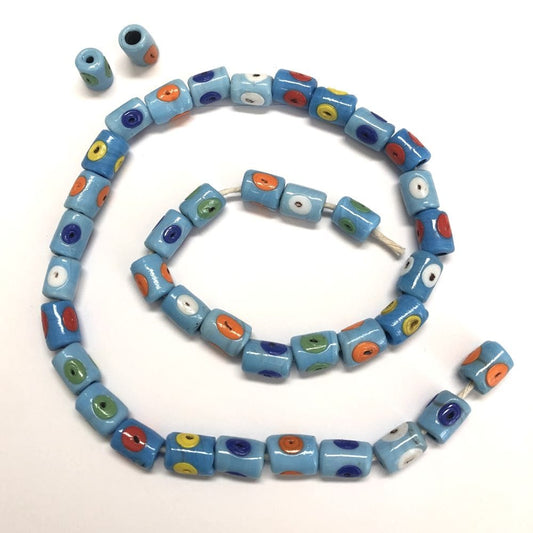 Handgemachte Zylinder-Herd-Perle aus farbigem Glas (Blau)