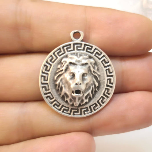 Antique Silver Plated Lion Pendant