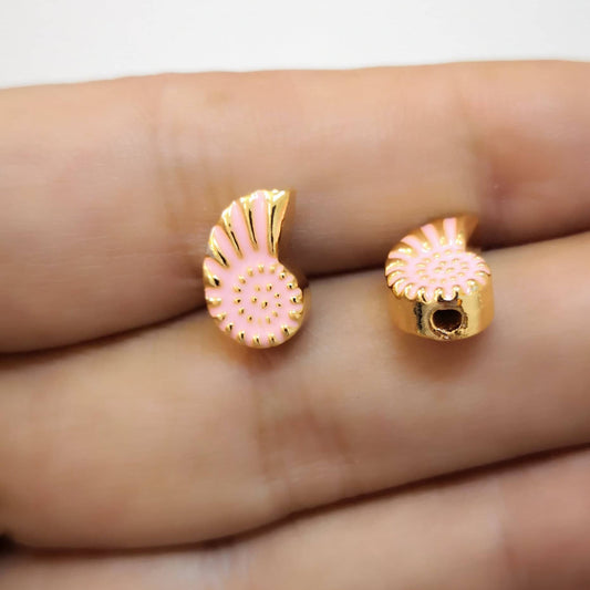 Gold Plated Enameled Single Sided Snail Spacer - Pink