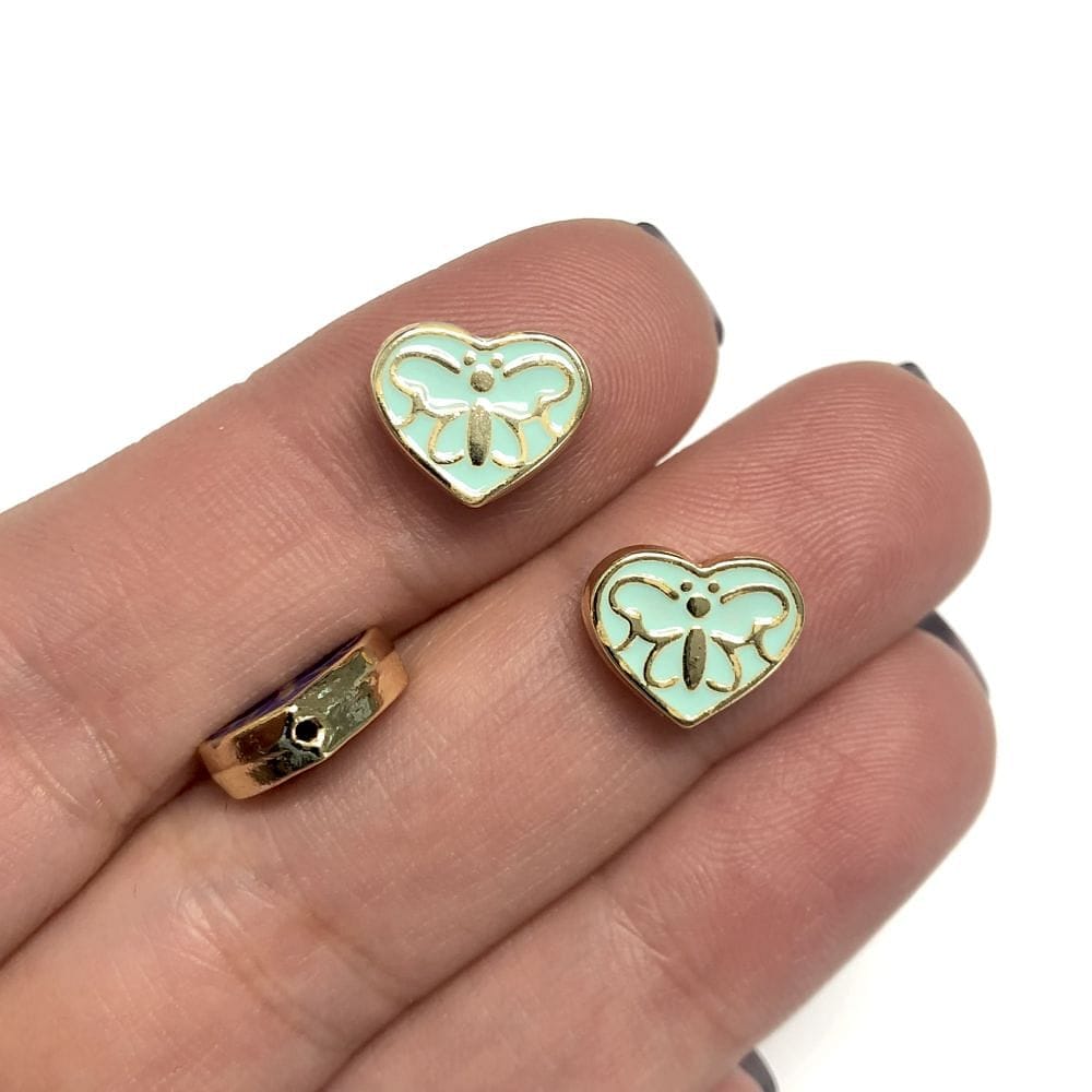 Gold Plated Enamel Heart Butterfly - Mint