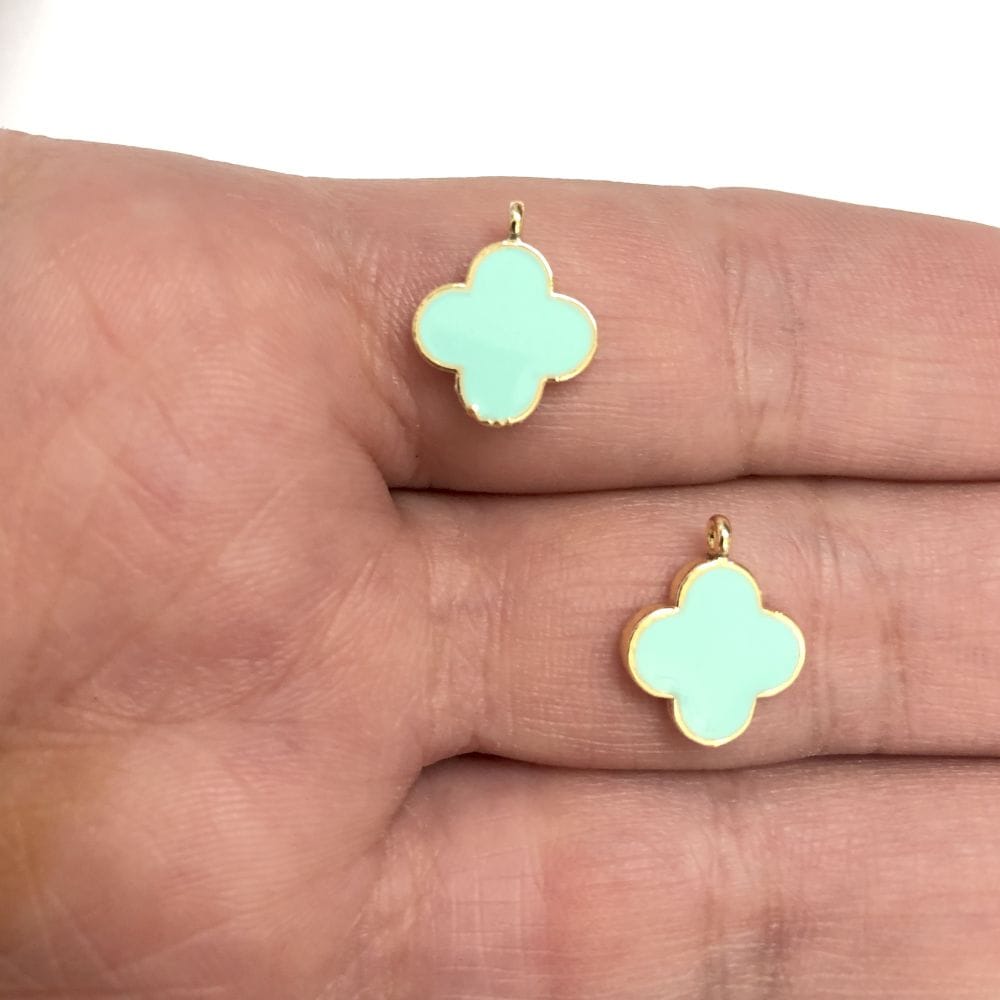 Gold Plated Enamel Clover Shaking Attachment - Mint