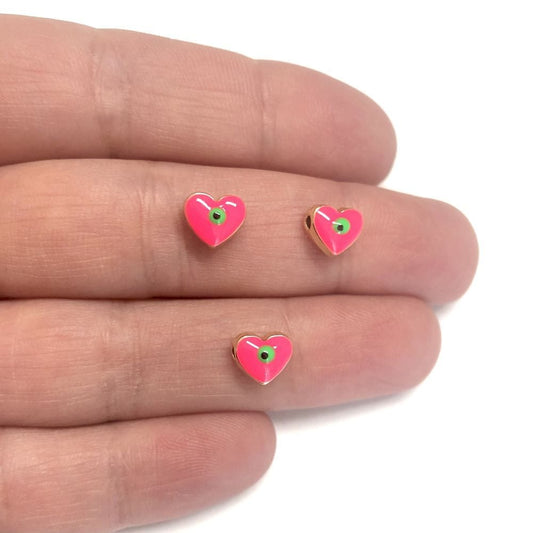 Gold Plated Enamel Heart 8 mm Neon Pink