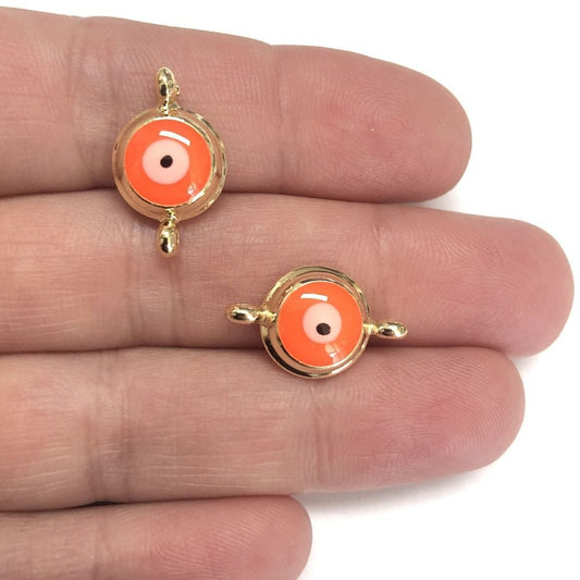 Vergoldete Doppelgriff Emaille Evil Eye Bead Neon Orange
