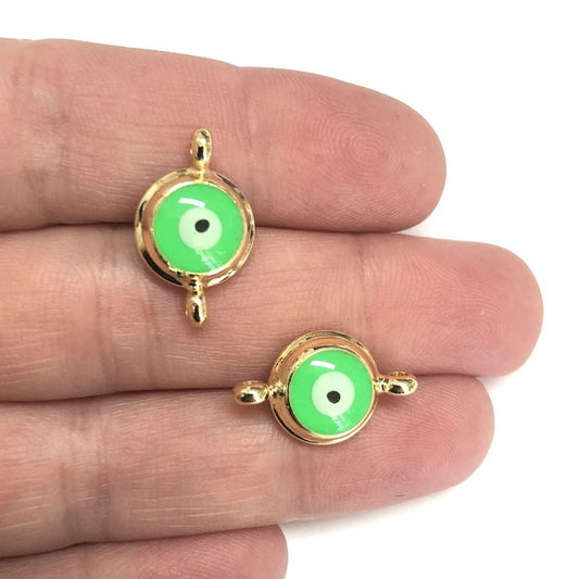 Vergoldete Doppelgriff Emaille Evil Eye Perle Neongrün