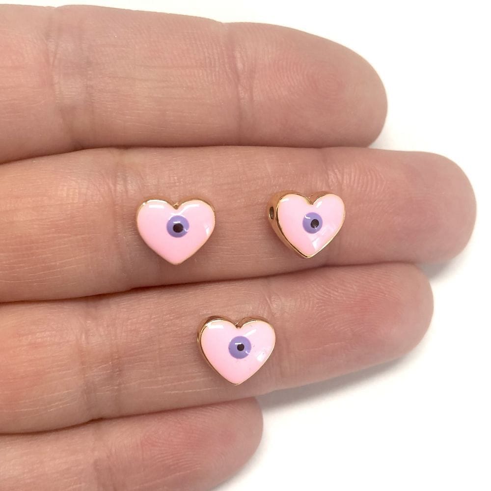 Gold Plated Enamel Heart 10mm Pink