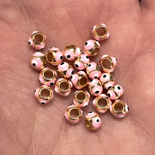 Gold Plated Enameled 3.5x5mm Evil Eye Tool - Pink