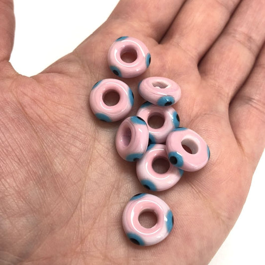 Handmade Washer Evil Eye Beads 13x5 Pink