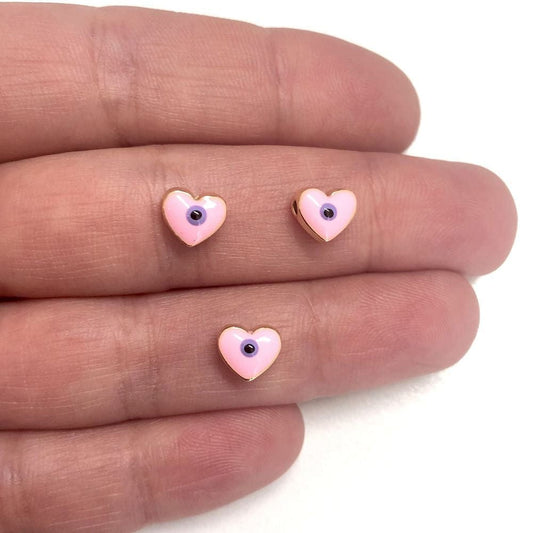 Gold Plated Enamel Heart 8 mm Pink