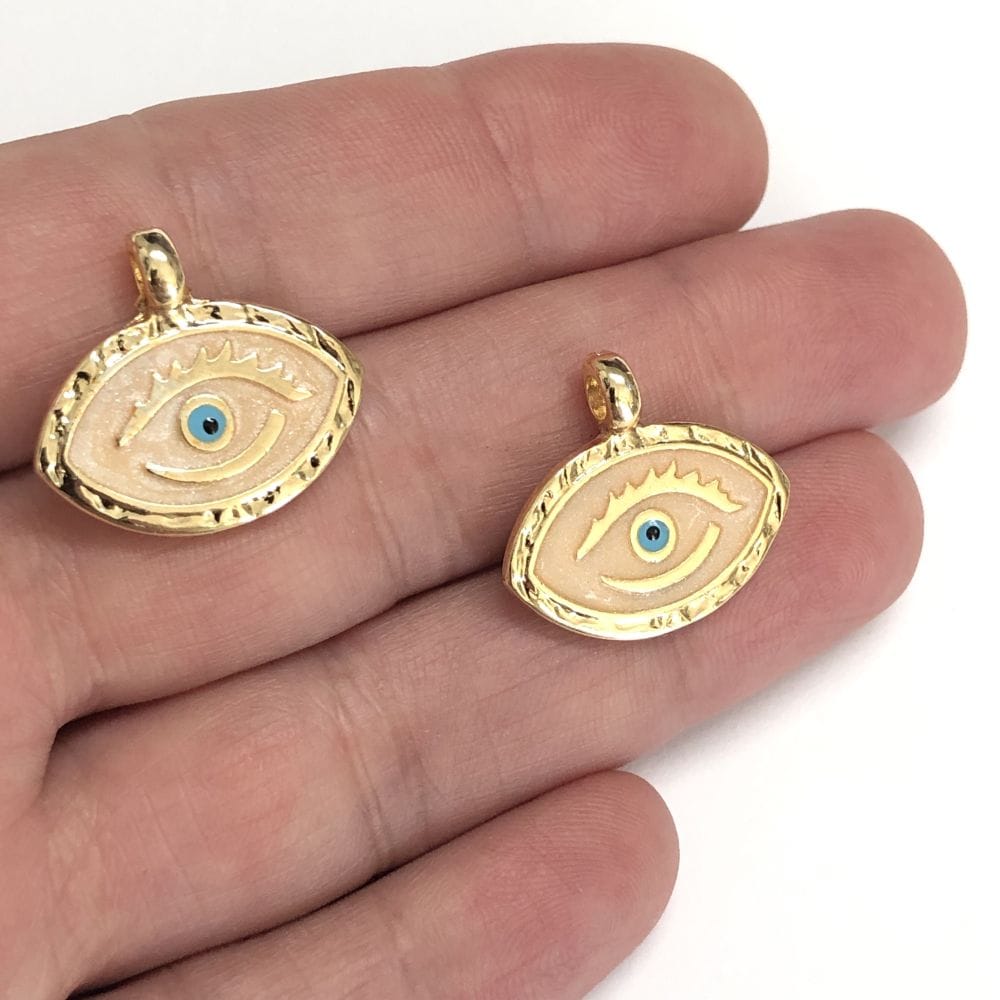 Gold Plated Enamel Lash Eye Pendant - Mother of Pearl