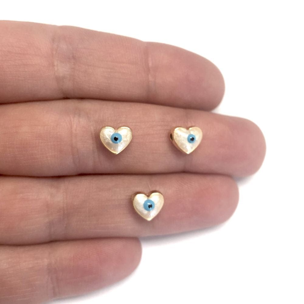 Gold Plated Enamel Heart 8 mm Mother of Pearl