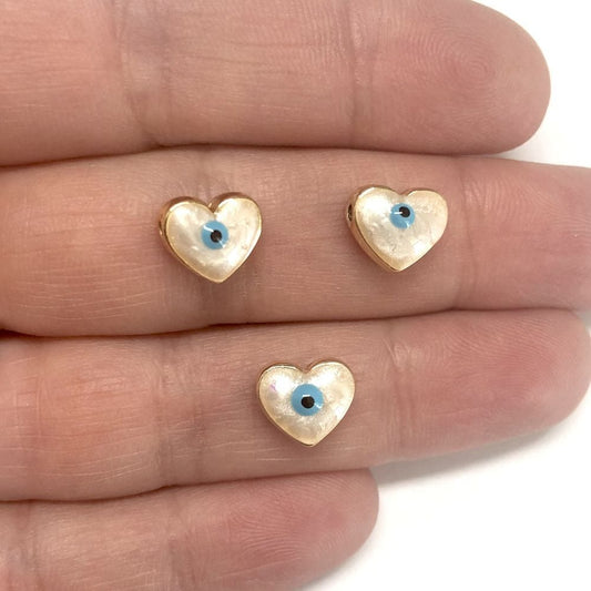 Gold Plated Enamel Heart 10mm Mother of Pearl