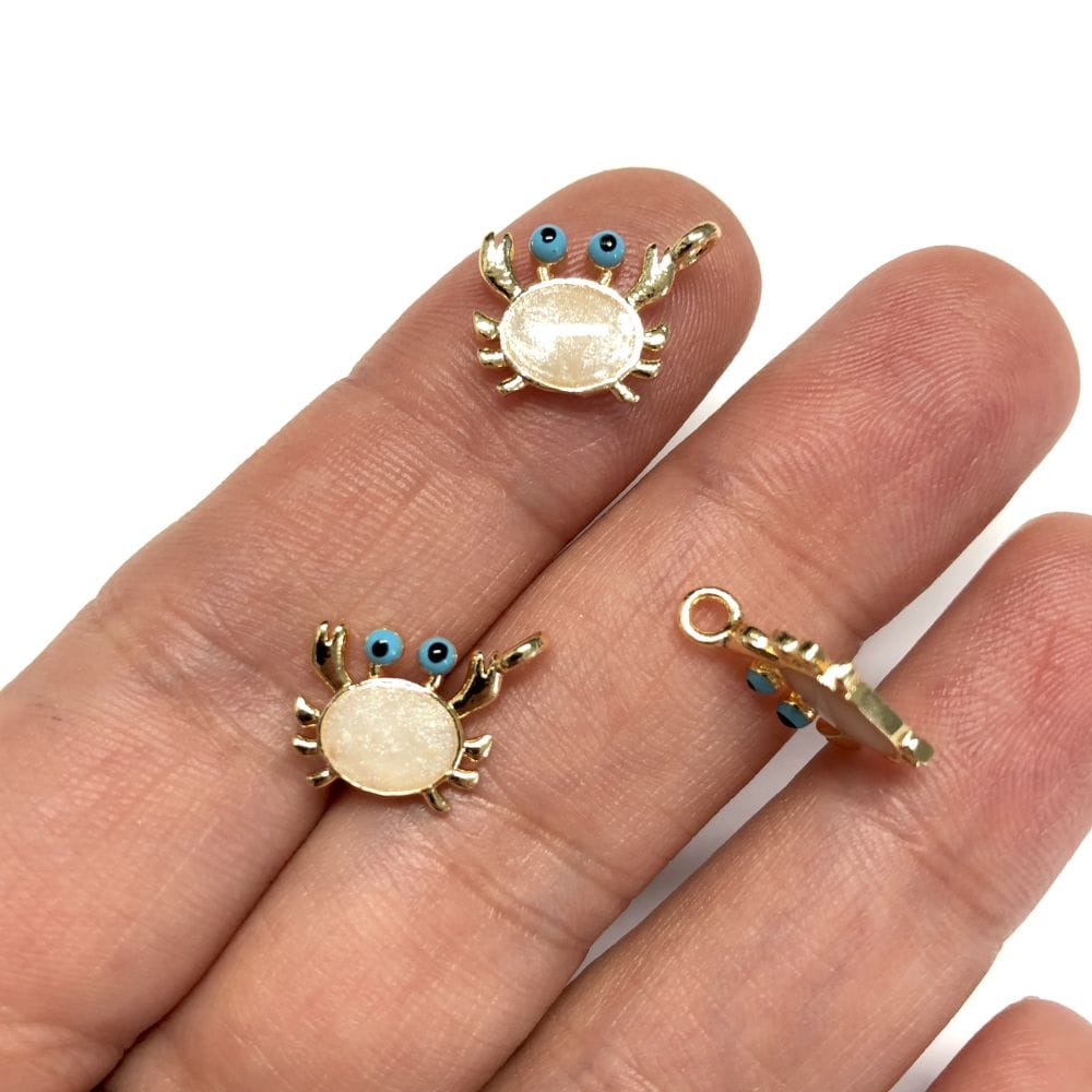 Gold Plated Enamel Crab Rocking Attachment - Mother of Pearl