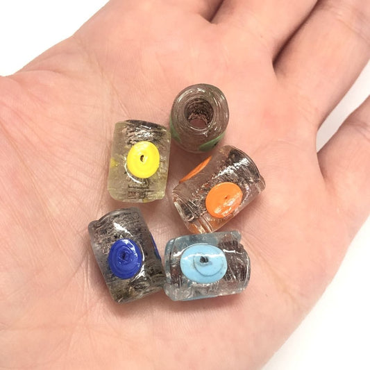 Handmade cylinder Colored Glass Hearth Bead (transparent)