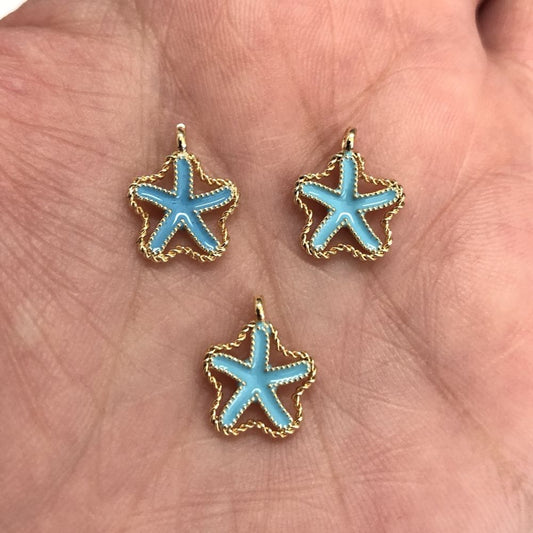 Gold Plated Enamel Sea Star (Turquoise)