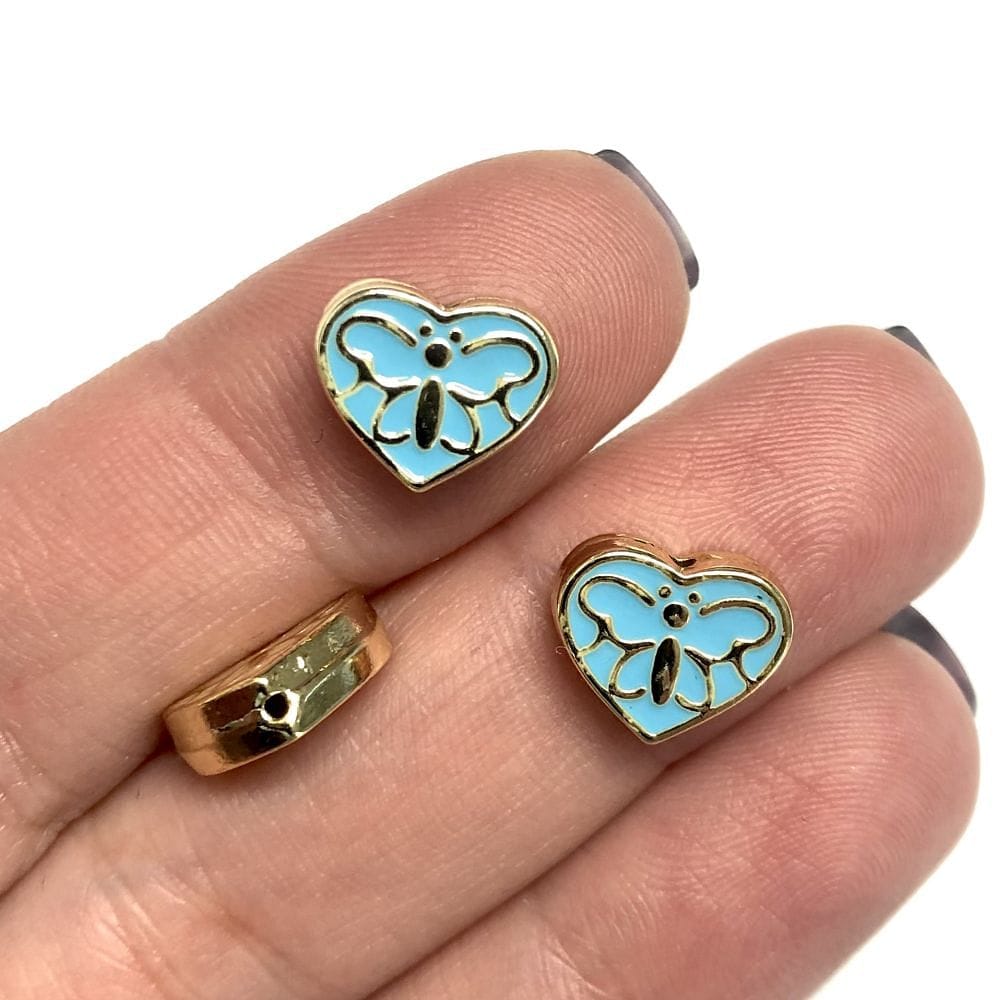 Gold Plated Enamel Heart Butterfly - Turquoise