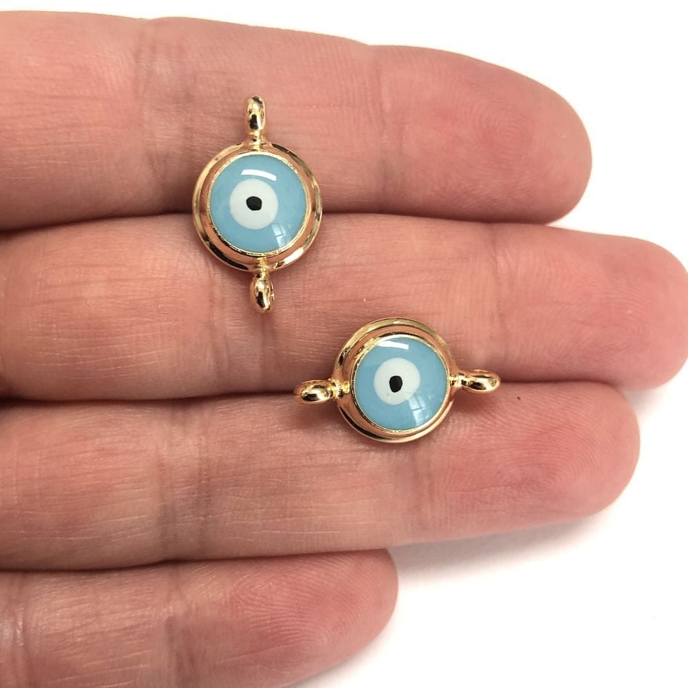 Gold Plated Double Handle Enamel Evil Eye Beads Turquoise