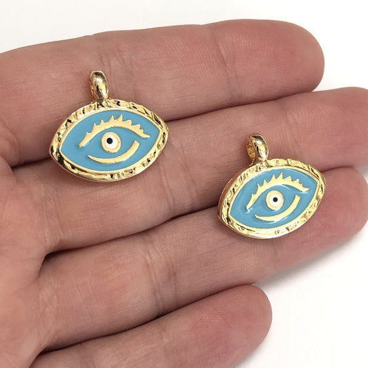 Gold Plated Enamel Lash Eye Pendant - Turquoise
